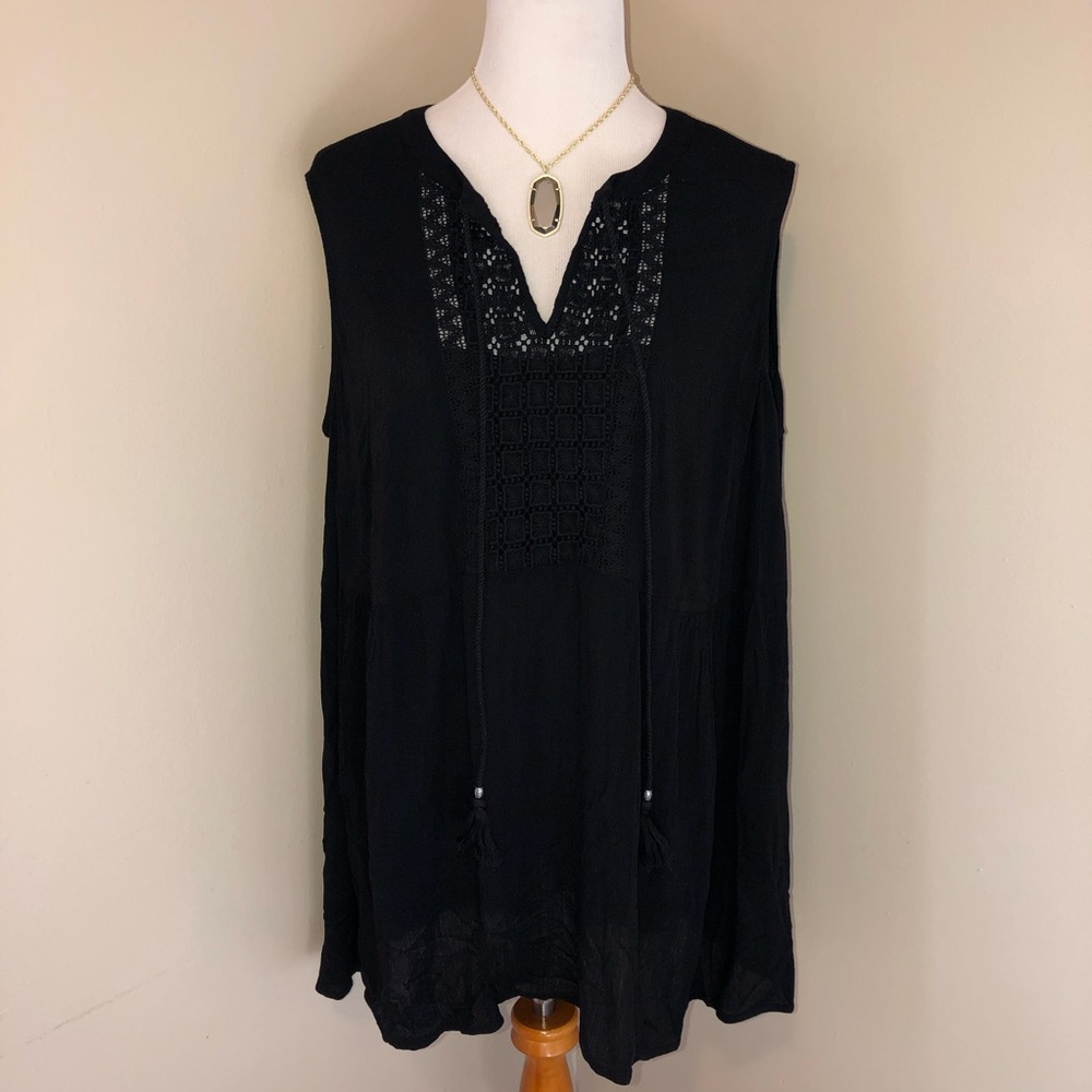 NWT Daniel Rainn Dr2 Black Sleeveless Boho Tunic Top,Size-1X